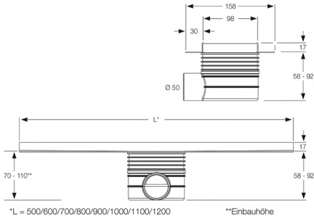 ������� ����� (����) ��������� ����� � �������� ��� ������ Mepa Duschrinne Fliese (1000) 150328